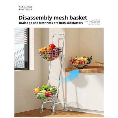 Multifunctional Kitchen Storage Cart – Mobile Layered Rack for Fruits, Vegetables & Snacks