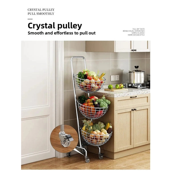 Multifunctional Kitchen Storage Cart – Mobile Layered Rack for Fruits, Vegetables & Snacks