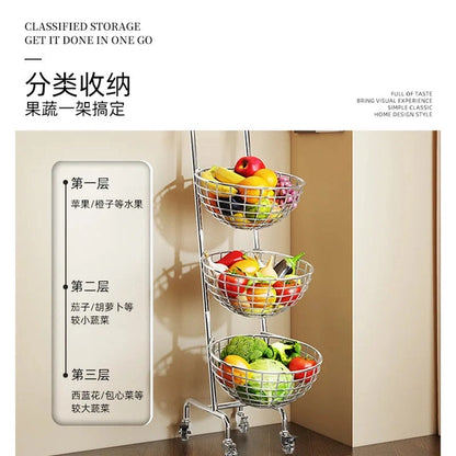 Multifunctional Kitchen Storage Cart – Mobile Layered Rack for Fruits, Vegetables & Snacks