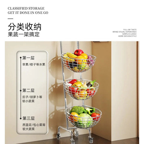 Multifunctional Kitchen Storage Cart – Mobile Layered Rack for Fruits, Vegetables & Snacks