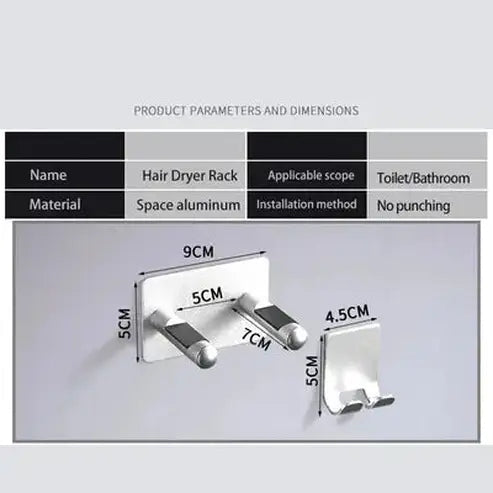 No Drilling Metal Wall-Mounted Hair Dryer Holder