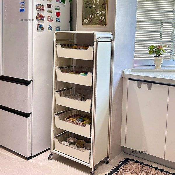 Nordic Stainless Steel Kitchen Trolley Cart Organizer with Wheels