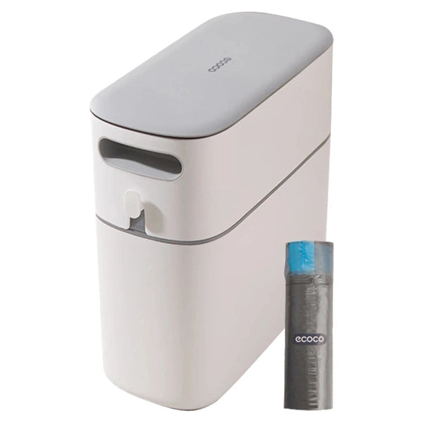 Plastic Narrow Trash Can – Wastebasket with Press-Type Lid for Bathroom