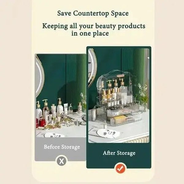 Portable Clear-Lidded Cosmetics Storage Box