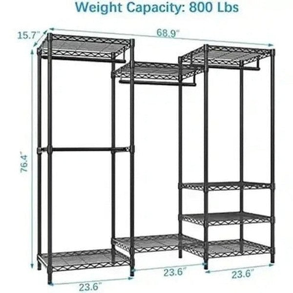 Portable Closet with 4 Hang Rods and 8 Shelves