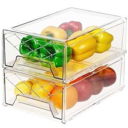 Refrigerator Drawer Organizer Bins with Pull-out Drawer