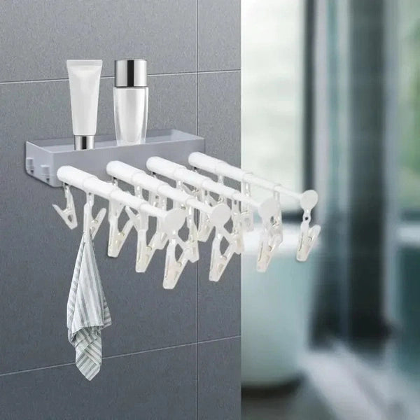 Retractable Clothes Socks Panties Hanger with Clips, Balcony Drying Rack