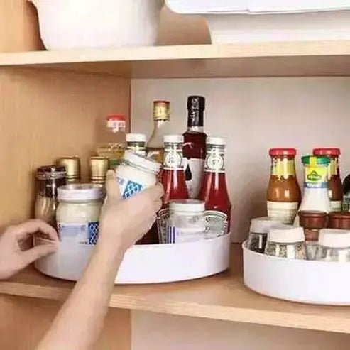 Rotating Kitchen Organizer Spice Tray - Non-slip Round Plate