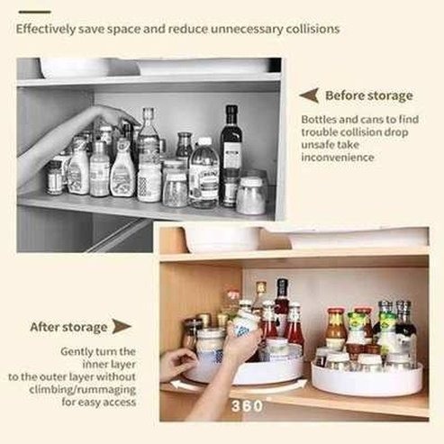 Rotating Kitchen Organizer Spice Tray - Non-slip Round Plate