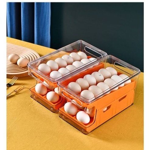 egg storage box large capacity 2 layers rolling type egg fresh keeping box refrigerator organizer stackable egg storage. food storage. type: food storage containers.