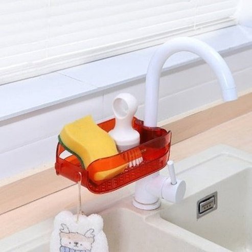 Hanging Plastic Kitchen Faucet Sponge Holder. Kitchen sink organize drying rack sponge holder. Shower Soap Drainer Shelf Basket, Bathroom Water Pipe Shelf.