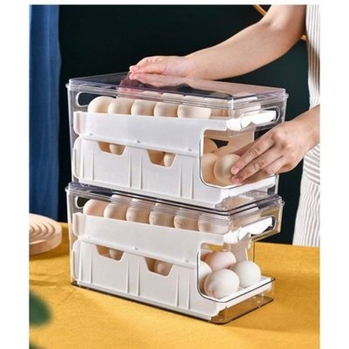 egg storage box large capacity 2 layers rolling type egg fresh keeping box refrigerator organizer stackable egg storage. food storage. type: food storage containers.