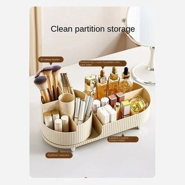 Two Layers Rotating Desktop Makeup Storage Holder Large Capacity Cosmetic Organizer Tray Lipstick Eyeshadow. Color: Beige. Type: Household Storage Containers.