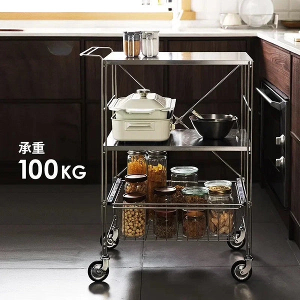 Stainless Steel Dining Car Moveable Three-layer Trolley