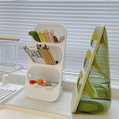 Multi-Functional Three-Layer Draining Storage Box For Kitchen Utensils