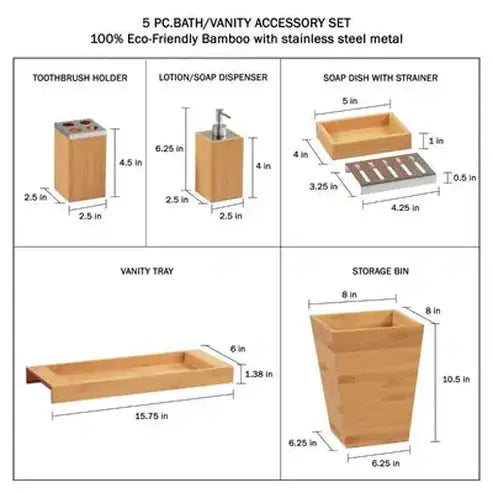 Bamboo Bliss: 5-Piece Natural Wood Bath Set