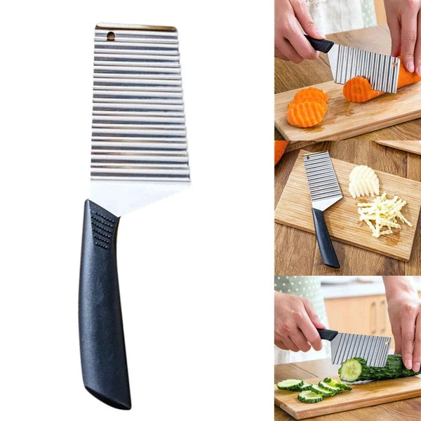 Stainless Steel Potato Chip Slicer Dough Vegetable Fruit Crinkle Wavy Slicer Knife