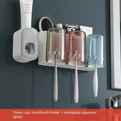 Toothbrush Cup Mouthwash Wall-mounted Bathroom Punch-free Wall-mounted Storage Rack