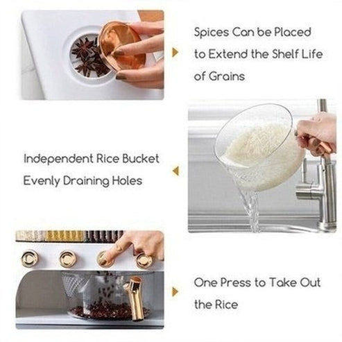 26 LB Rice Dispenser Storage Cereal Beans Container 6 Grids Grain Dispenser with Measuring Cup and Lid Airtight Design. Food Storage: Food Storage Containers.