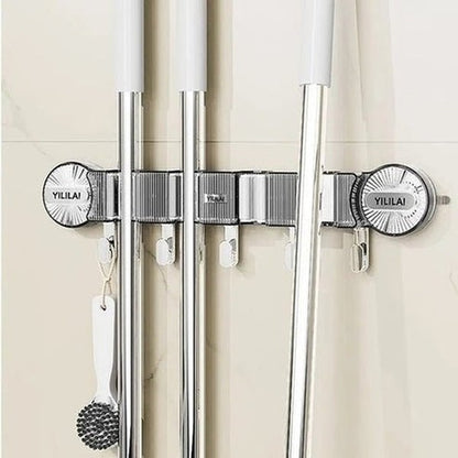 No-Drill Suction Cup Mop Holder | Reusable Wall Mounted Broom &amp; Cleaning Tool Organizer