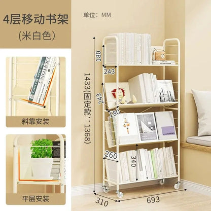 Bookshelves, Floor-to-Ceiling Mobile Carts, Simple Multi-layer Wrought Iron Cabinets