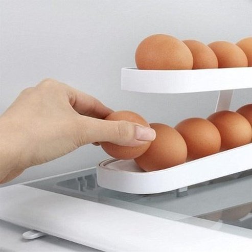 Rolling Eggs Dispenser Fridge Organizers Containers Storage Box Automatic Sliding Spiral Egg Holder Home Kitchen Tools. Food Storage: Food Storage Containers.