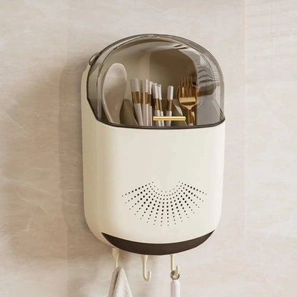 Wall-Mounted Kitchen Cutlery Storage Box with Lid Plastic Knife Holder