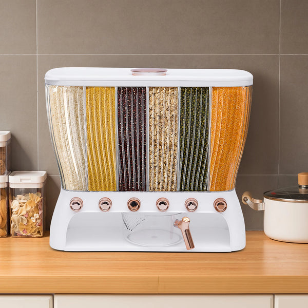 6-Grid Dry Food Dispenser with Press-Type Funnel Design