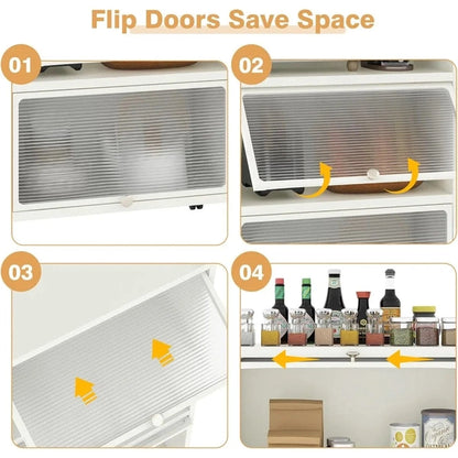 Mobile Microwave Stand with Flip-up PC Doors | Freestanding 5-Tier Kitchen Rack