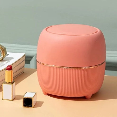 Elegant Mini Desk Trash Can with Pop-Up Lid | Multifunctional Waste Bin for Office &amp; Home