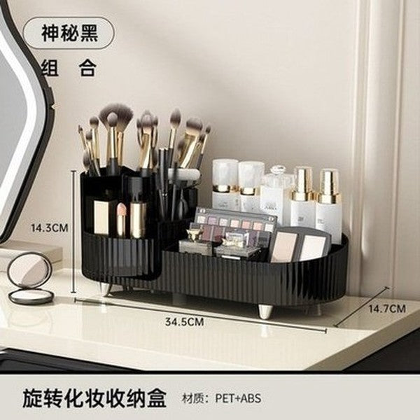 Two Layers Rotating Desktop Makeup Storage Holder Large Capacity Cosmetic Organizer Tray Lipstick Eyeshadow. Color: Beige. Type: Household Storage Containers.