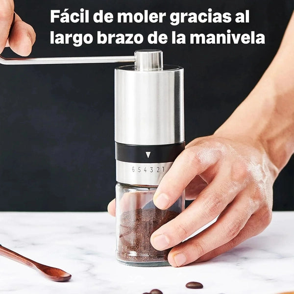 Manual Coffee Grinder - 6 Grinding Levels - Stainless Steel and Glass Coffee Grinder