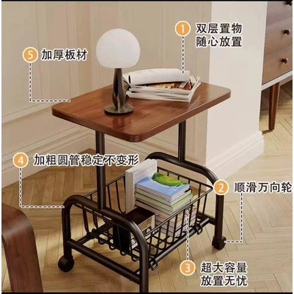 Movable Sofa Side Table – Living Room Coffee Table, Bedside Shelf