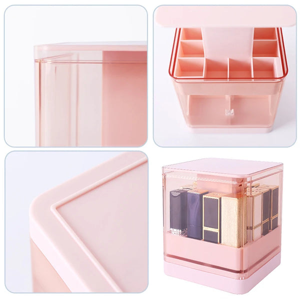 Grids Press Lift Lipstick Storage Box Press to Open Transparent Lip Glaze Holder