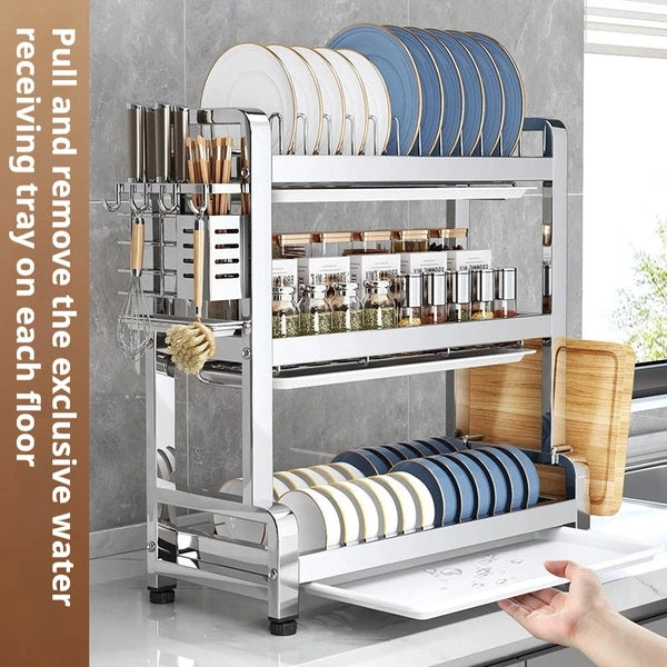 3-Tier Kitchen Dish Drying Rack with Utensil Holder