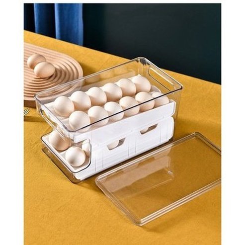 egg storage box large capacity 2 layers rolling type egg fresh keeping box refrigerator organizer stackable egg storage. food storage. type: food storage containers.