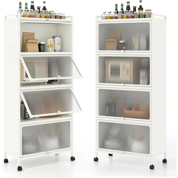 Mobile Microwave Stand with Flip-up PC Doors | Freestanding 5-Tier Kitchen Rack