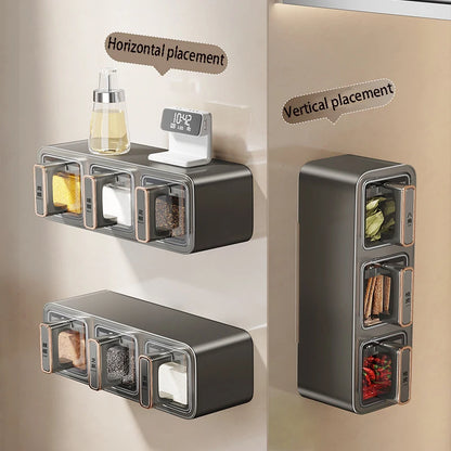 Wall-mounted Kitchen Salt Condiment Storage Box Seasoning Jar Set