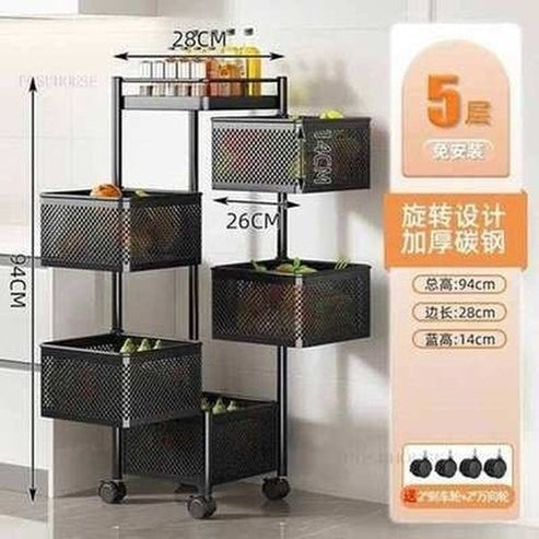 Multipurpose Rotating Kitchen Trolley with Wheels