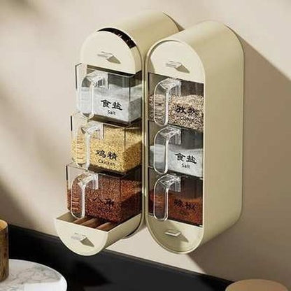 Embark on a savory journey with our wall-mounted spice rack—drawers that open up to discovery.