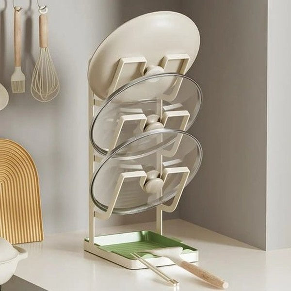 Kitchen Pot Lid Rack | 3-Tier Holder with Drain Tray | Cabinet Organizer