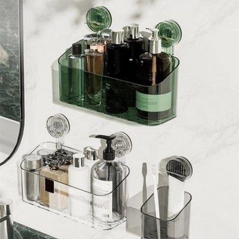 Bathroom Accessories Transparent Silver Storage Cosmetic Storage Rack Suction Cup Storage Basket