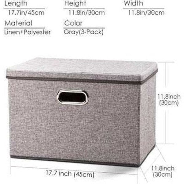Linen Foldable Storage Boxes with Lid - Large Collapsible Organizer Bins