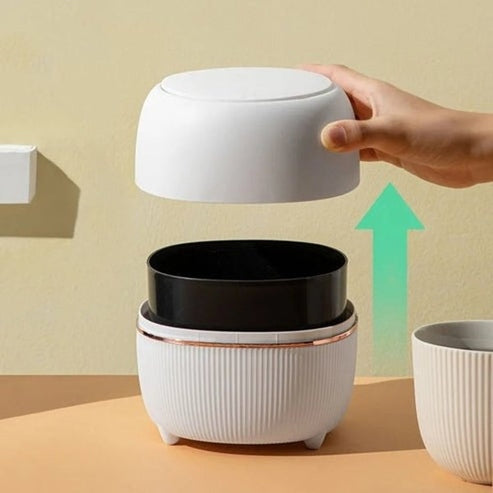 Elegant Mini Desk Trash Can with Pop-Up Lid | Multifunctional Waste Bin for Office &amp; Home