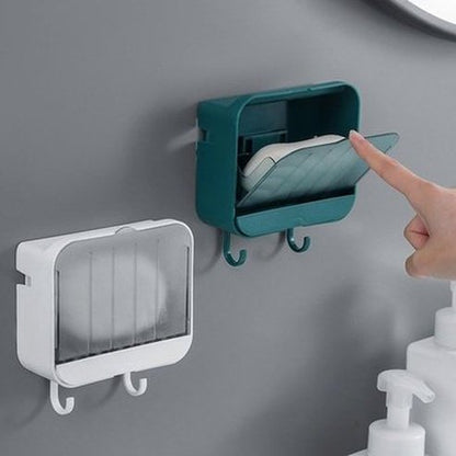 Wall Mounted Flap Type Luxury Lightweight Soap Box Punch-Free Bathroom Storage Rack Portable Soap Dish with Detachable Drawer
