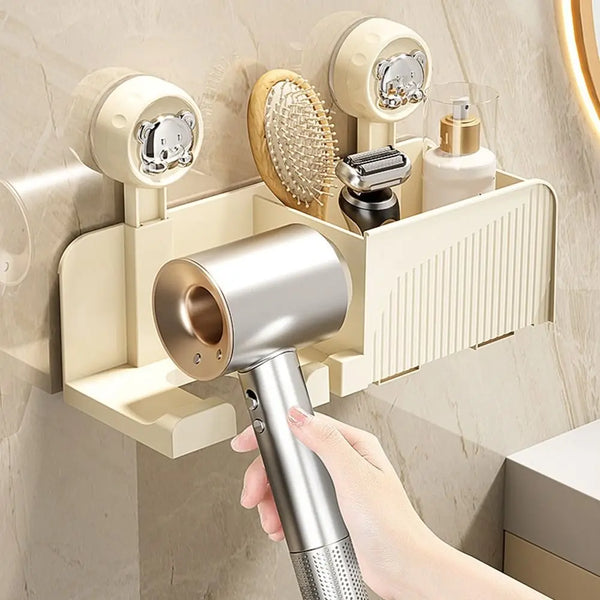 Plastic Suction Cup Hair Dryer Holder, Punch-free Space Saving Hair Dryer Storage Rack