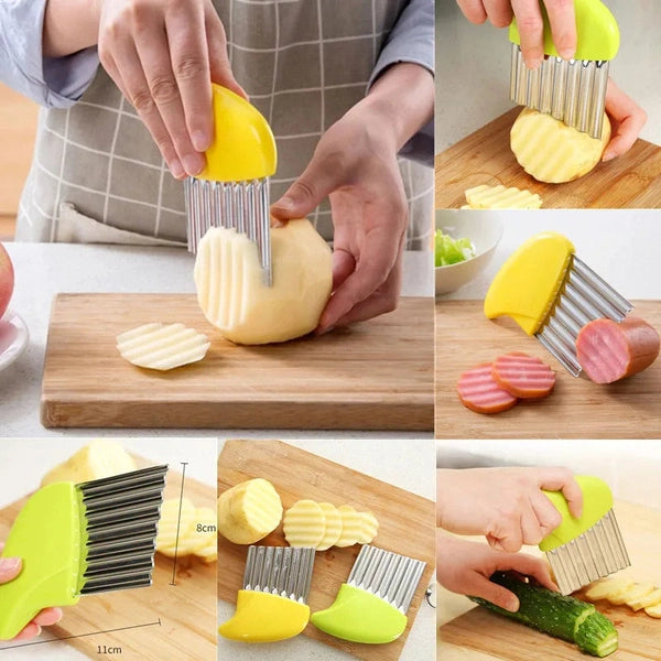Stainless Steel Potato Chip Slicer Dough Vegetable Fruit Crinkle Wavy Slicer Knife