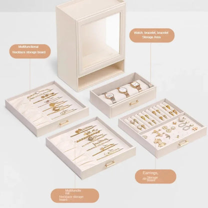 Luxury Leather Jewelry Organizer with Drawers