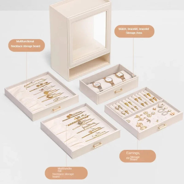 Luxury Leather Jewelry Organizer with Drawers