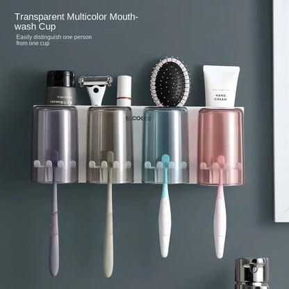 Toothbrush Cup Mouthwash Wall-mounted Bathroom Punch-free Wall-mounted Storage Rack